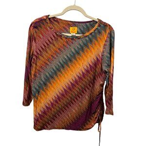 Ruby Rd. Petite Chevron Top 3/4 Sleeve Sz PXL Bright Multicolor Rayon & Spandex
